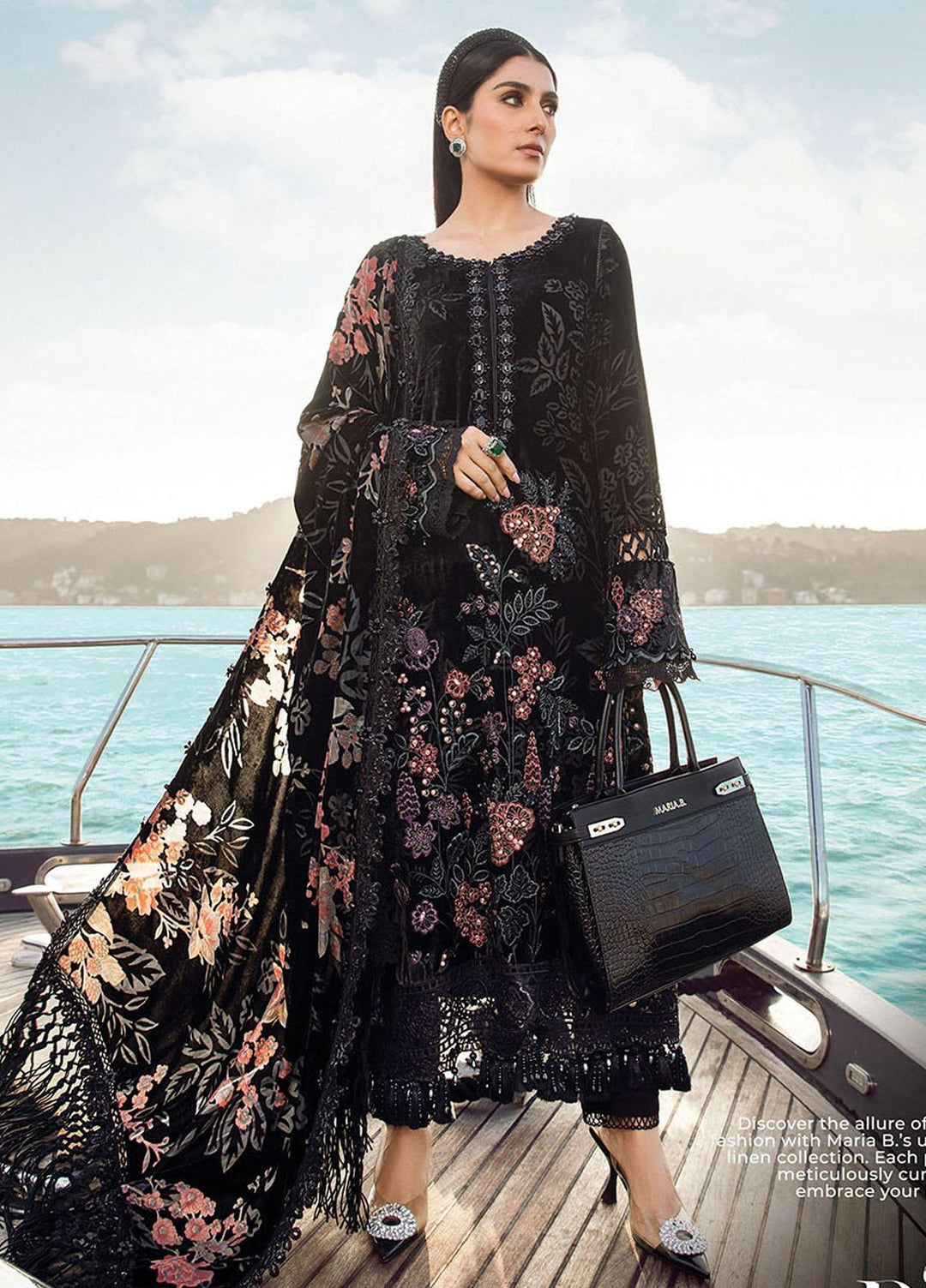 Maria B Embroidered Velvet Suits Unstitched 3 Piece MB23LN D2 - Luxury Winter Collection