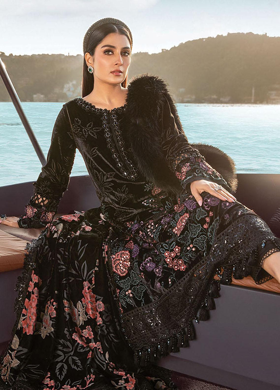 Maria B Embroidered Velvet Suits Unstitched 3 Piece MB23LN D2 - Luxury Winter Collection