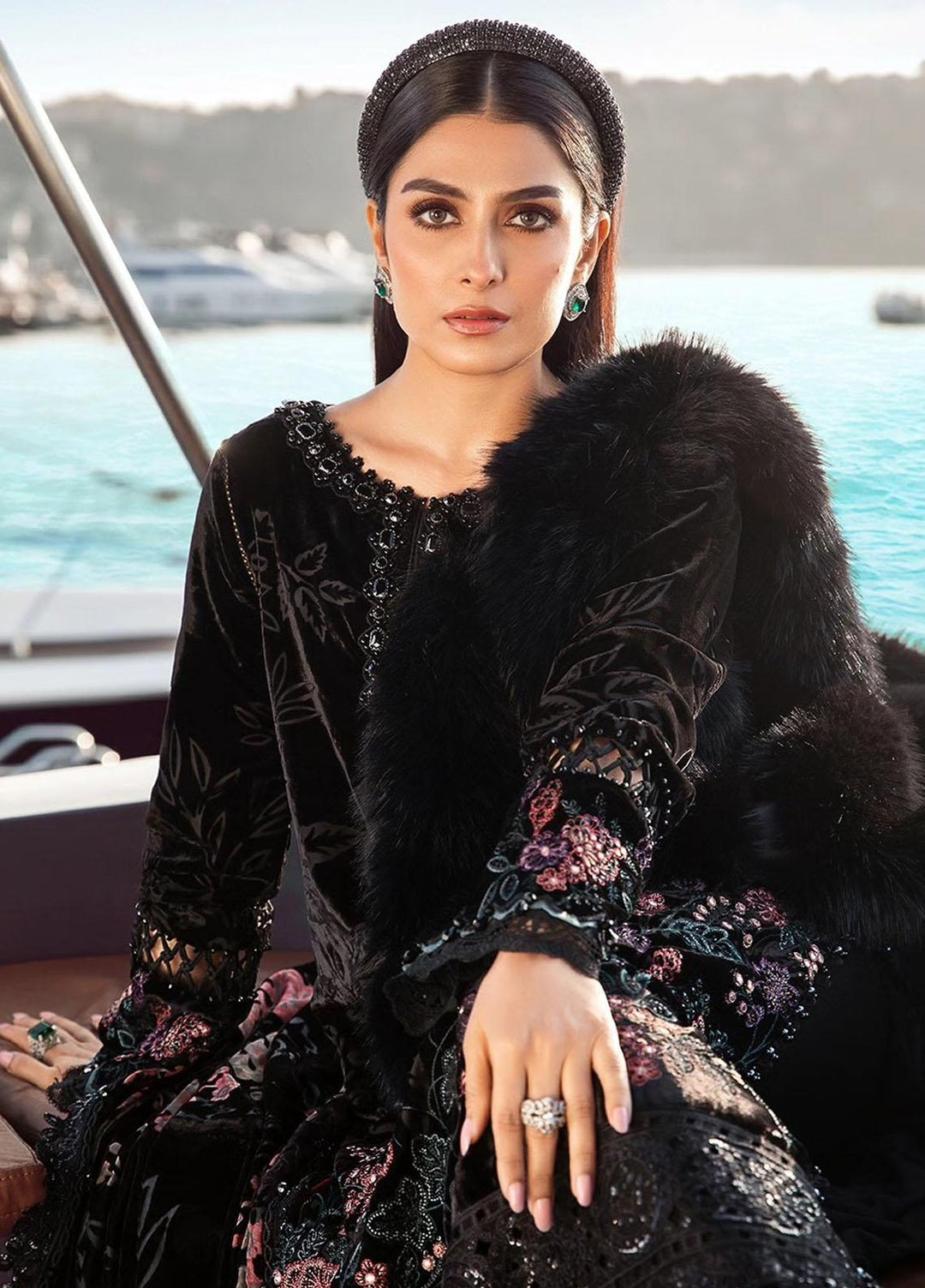 Maria B Embroidered Velvet Suits Unstitched 3 Piece MB23LN D2 - Luxury Winter Collection