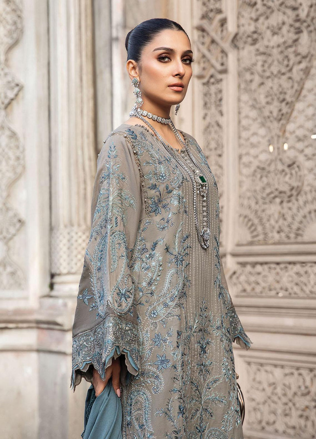 Maria B Embroidered Linen Suits Unstitched 3 Piece MB23LN D4 - Luxury Winter Collection