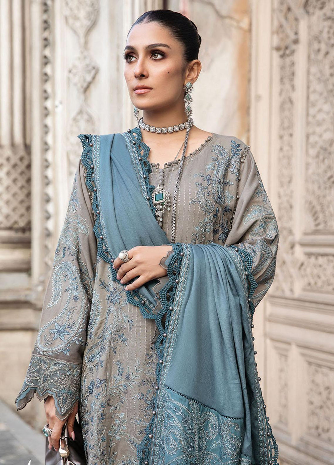 Maria B Embroidered Linen Suits Unstitched 3 Piece MB23LN D4 - Luxury Winter Collection