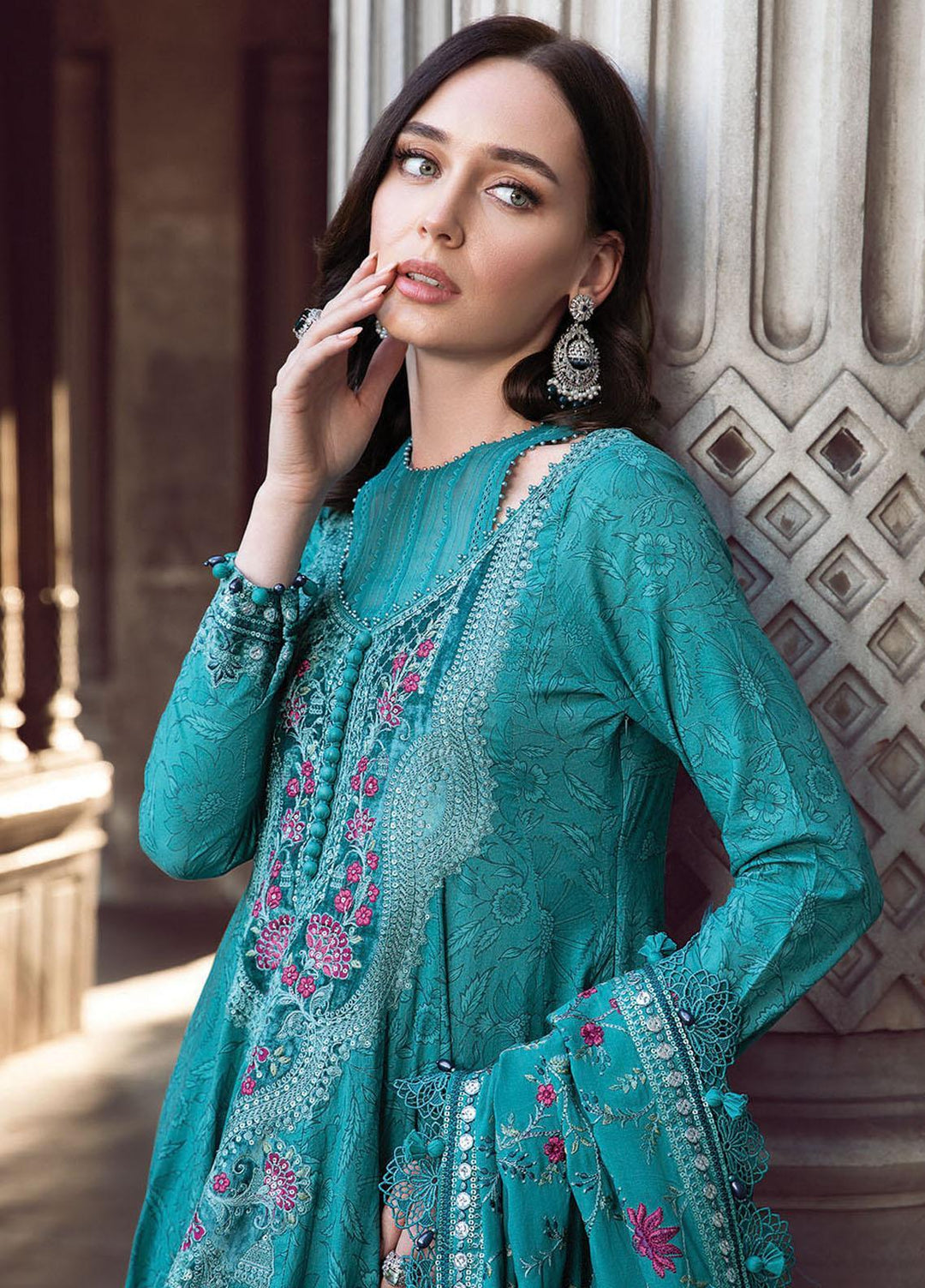 Maria B Embroidered Linen Suits Unstitched 3 Piece MB23LN D5 - Luxury Winter Collection