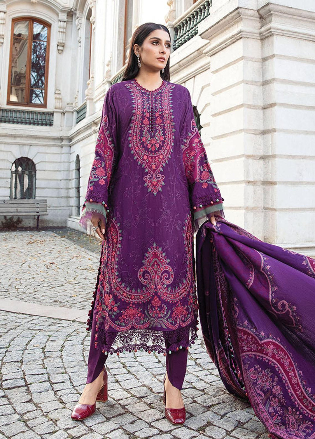 Maria B Embroidered Linen Suits Unstitched 3 Piece MB23LN D8 - Luxury Winter Collection