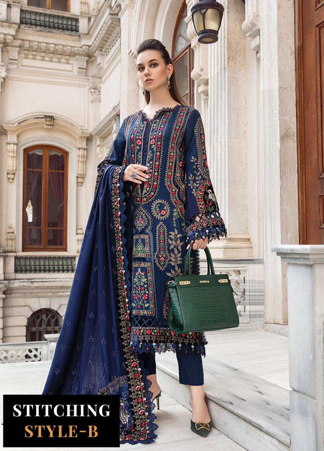 Maria B Embroidered Linen Suits Unstitched 3 Piece MB23LN D9 - Luxury Winter Collection