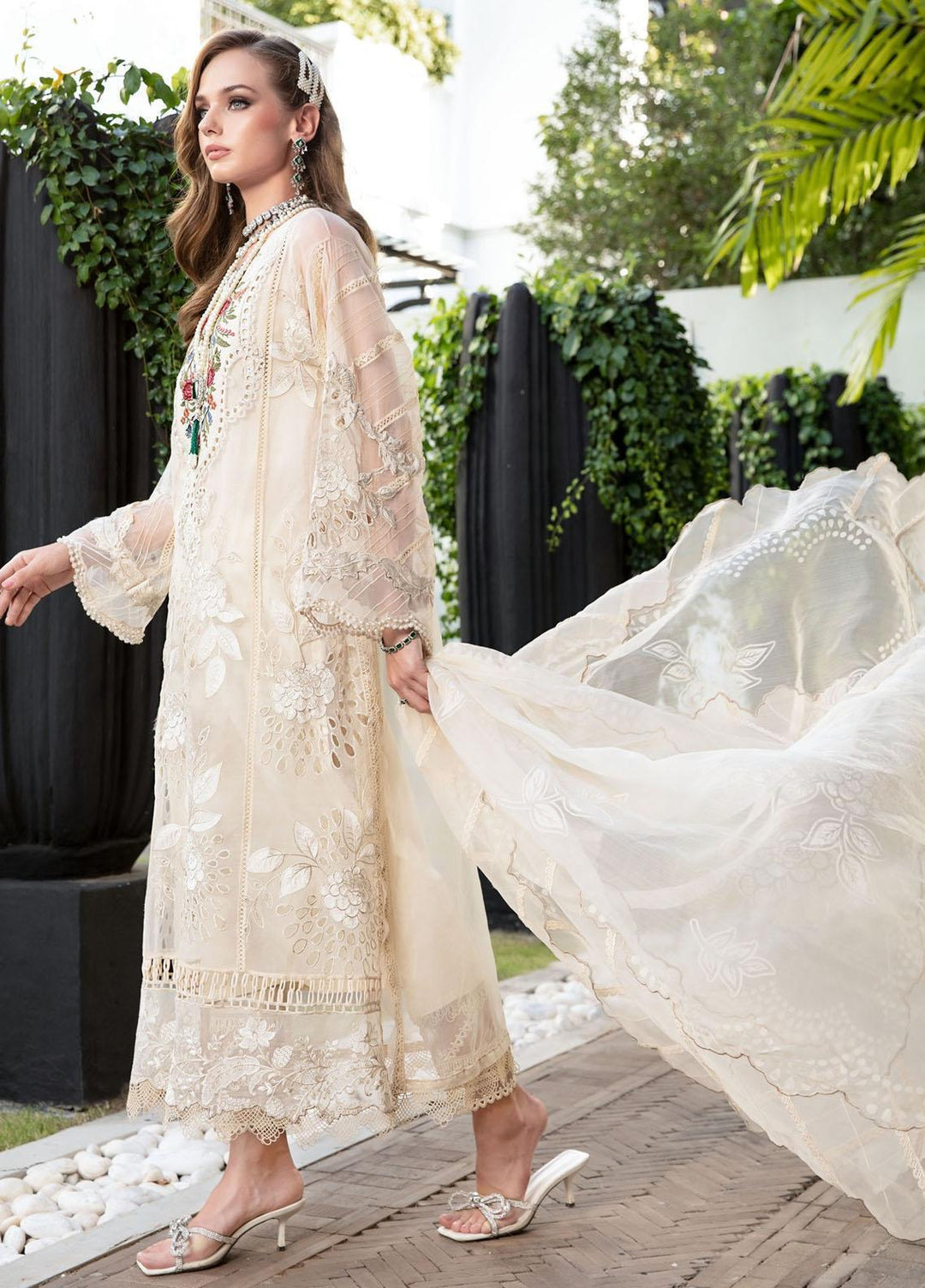 Maria B Embroidered Organza Suits Unstitched 4 Piece MB23LE D-01 Celestial Light - Eid Collection