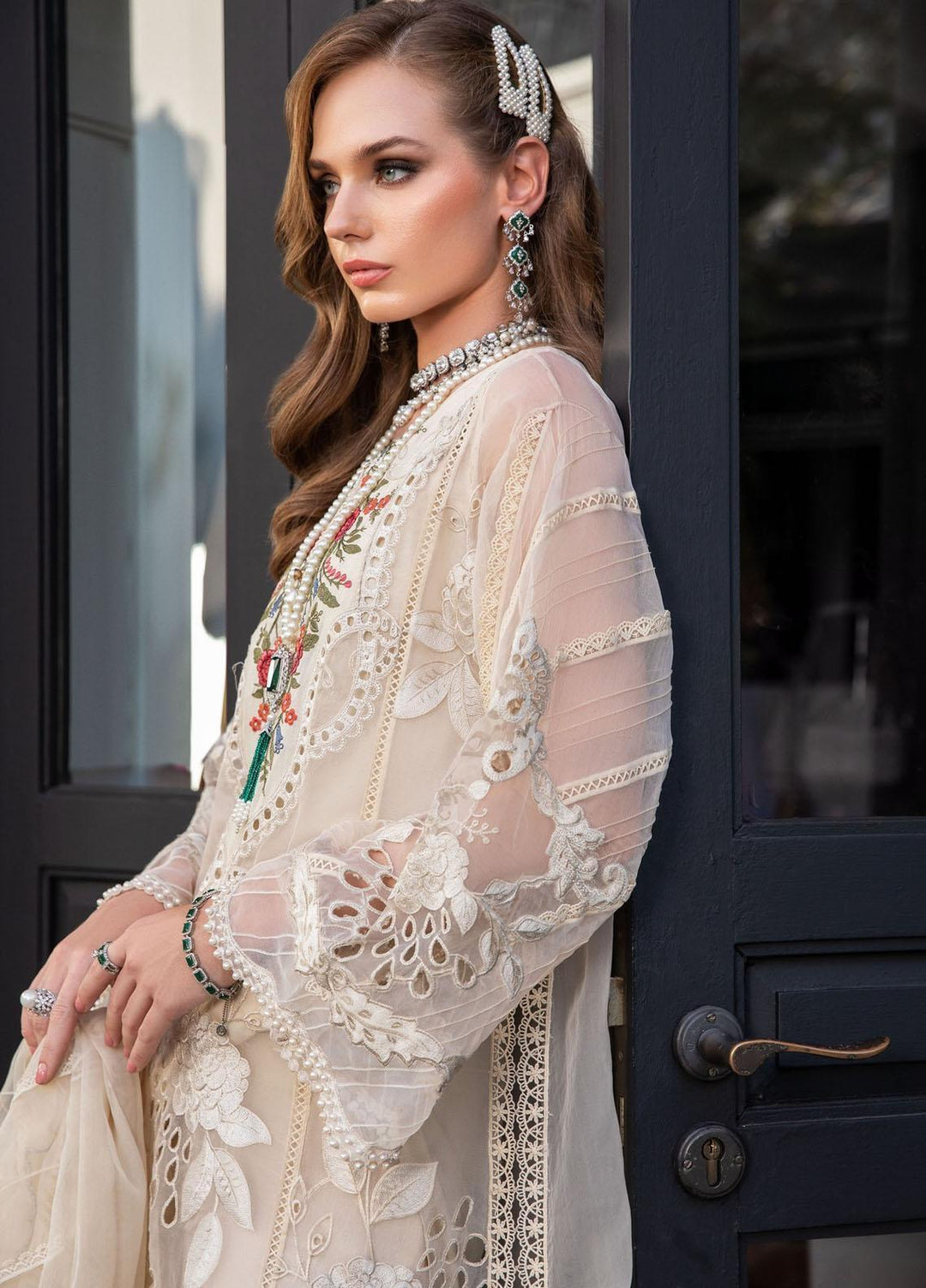 Maria B Embroidered Organza Suits Unstitched 4 Piece MB23LE D-01 Celestial Light - Eid Collection