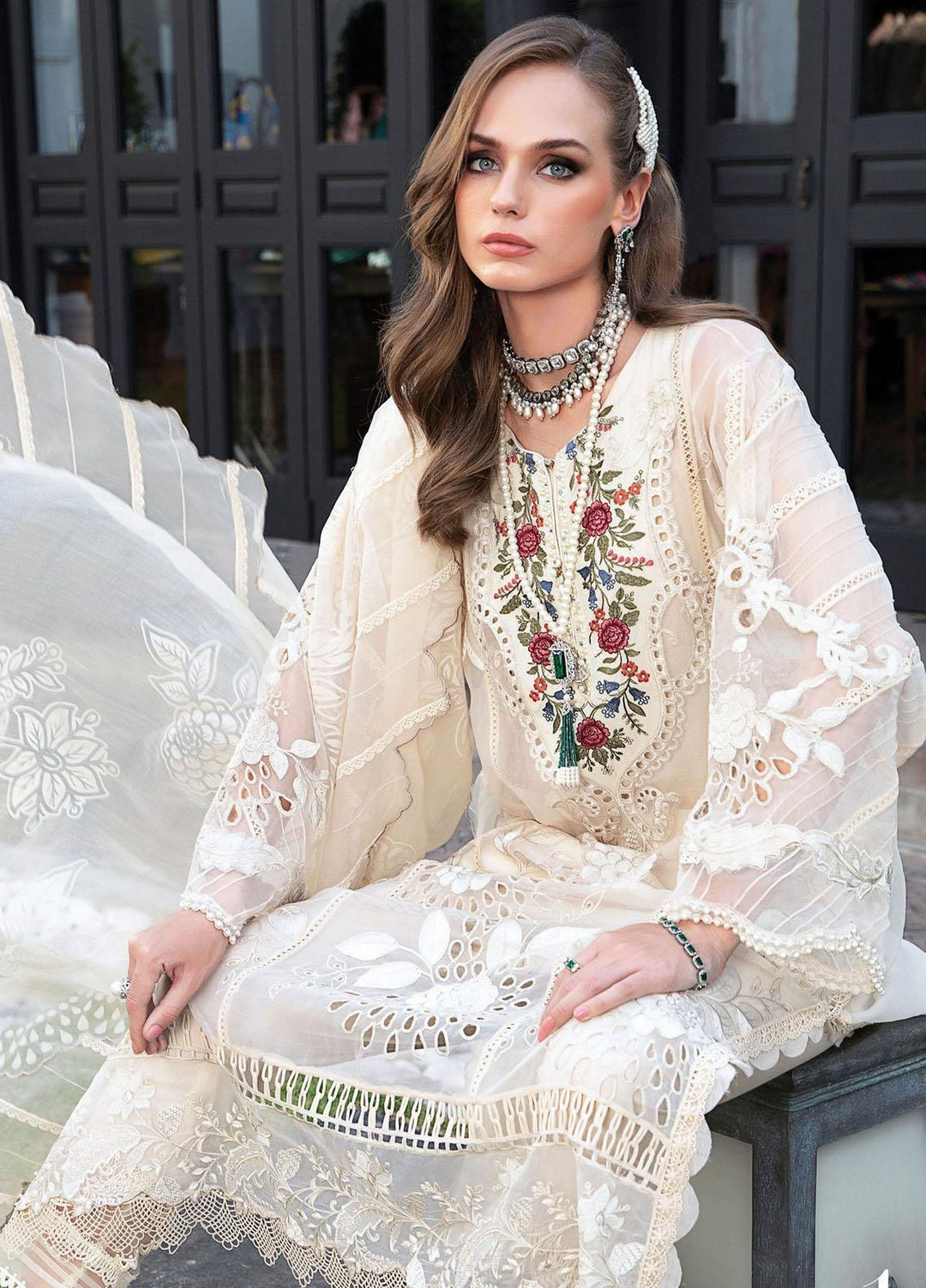 Maria B Embroidered Organza Suits Unstitched 4 Piece MB23LE D-01 Celestial Light - Eid Collection