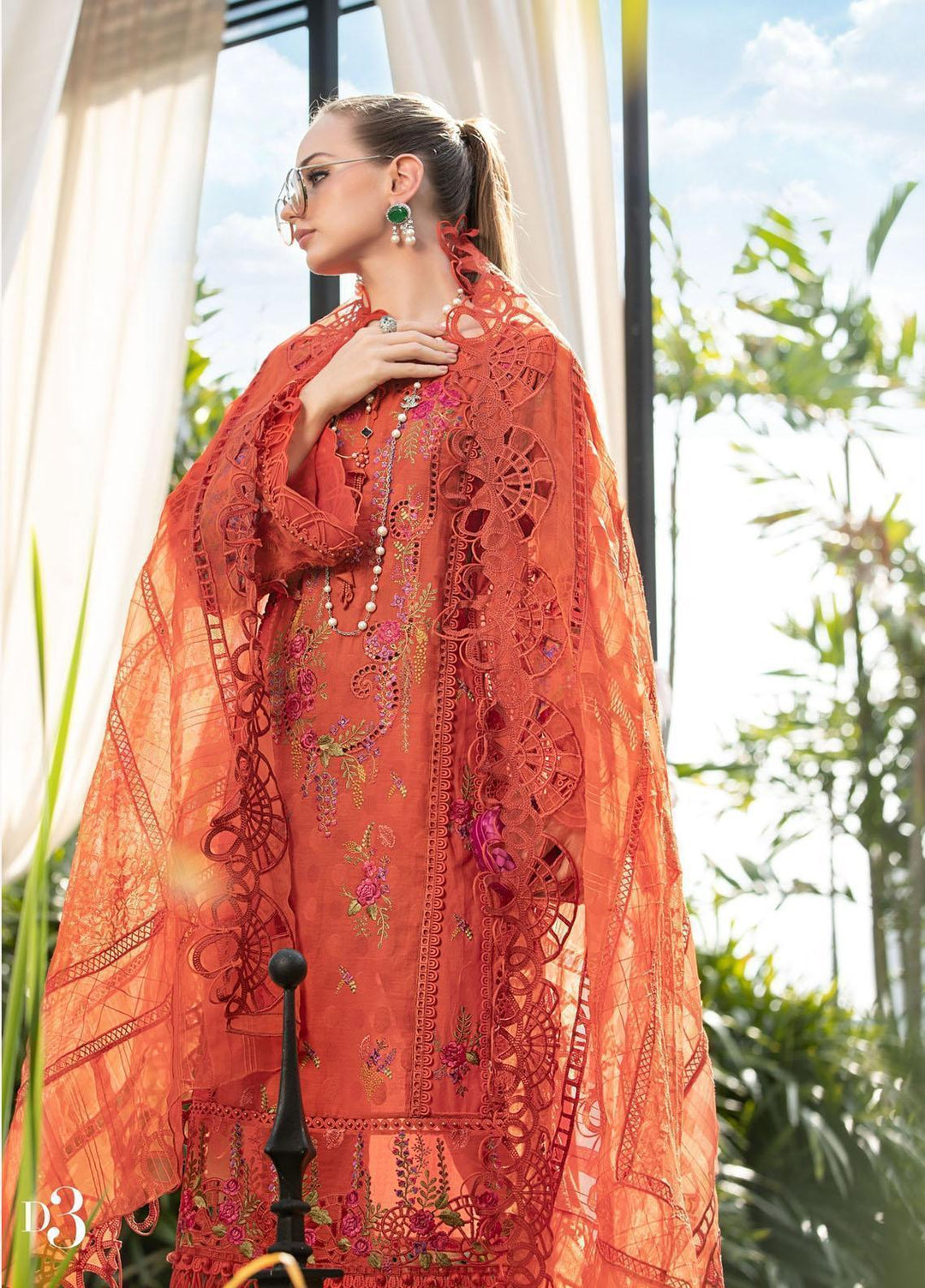 Maria B Embroidered Lawn Suits Unstitched 3 Piece MB23LE D-03 Imperial & Splendor - Eid Collection