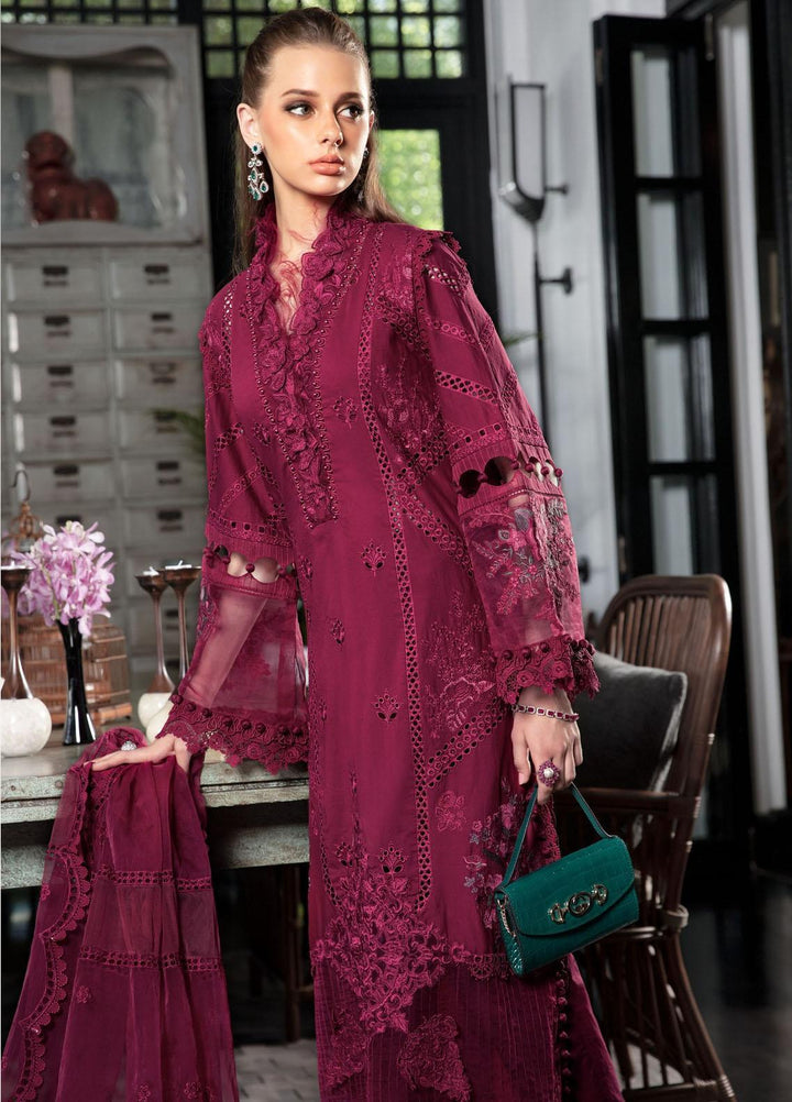 Maria B Embroidered Lawn Suits Unstitched 3 Piece MB23LE D-09 Scenic Scarlet - Eid Collection