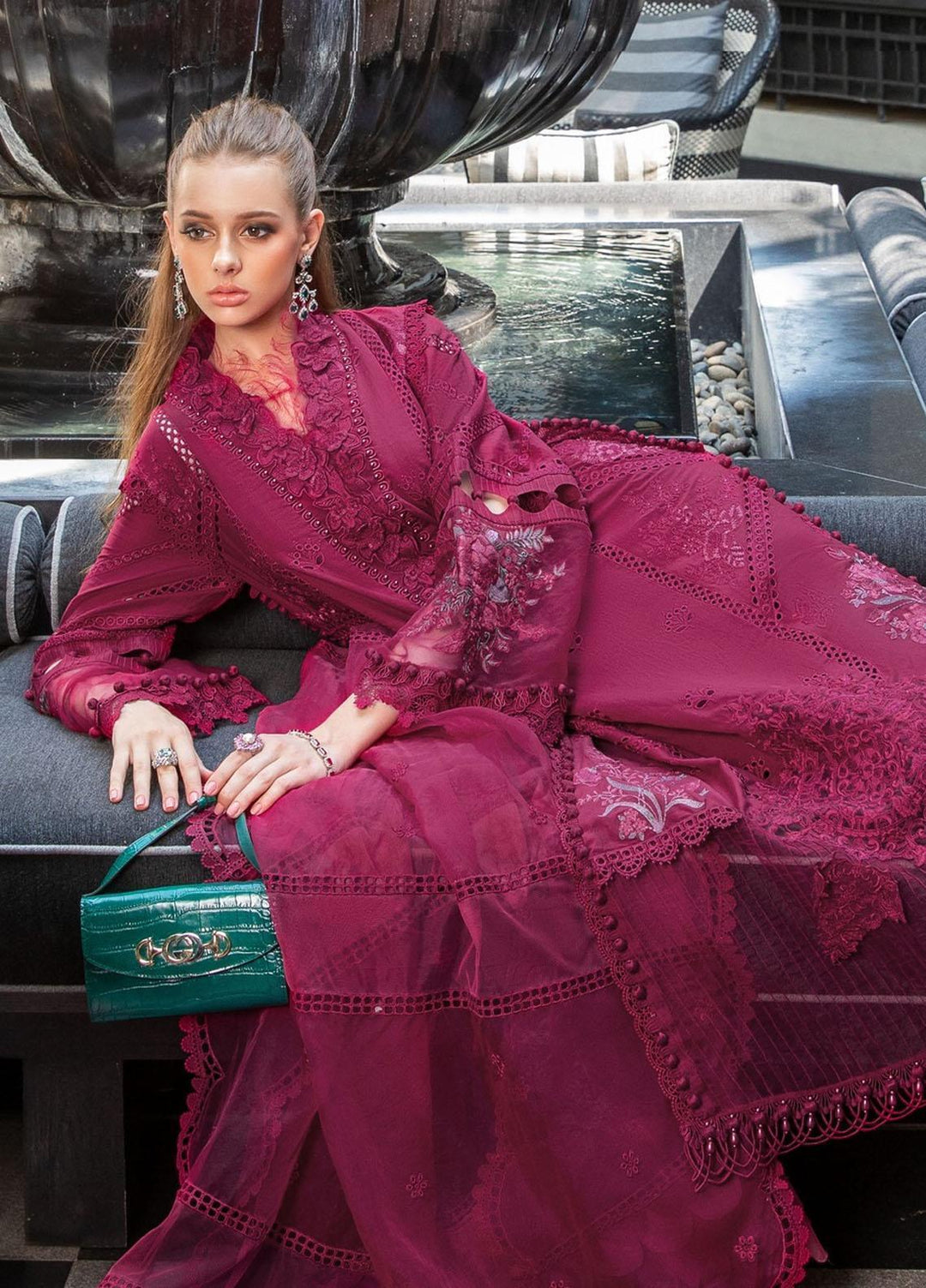 Maria B Embroidered Lawn Suits Unstitched 3 Piece MB23LE D-09 Scenic Scarlet - Eid Collection