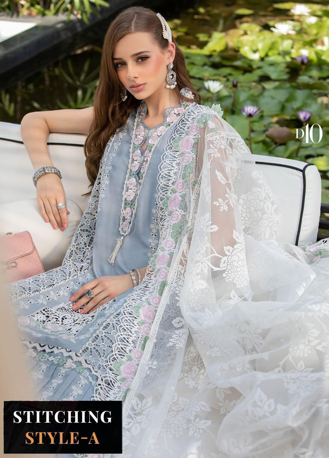 Maria B Embroidered Lawn Suits Unstitched 3 Piece MB23LE D-10 Illustrious Ivory - Eid Collection
