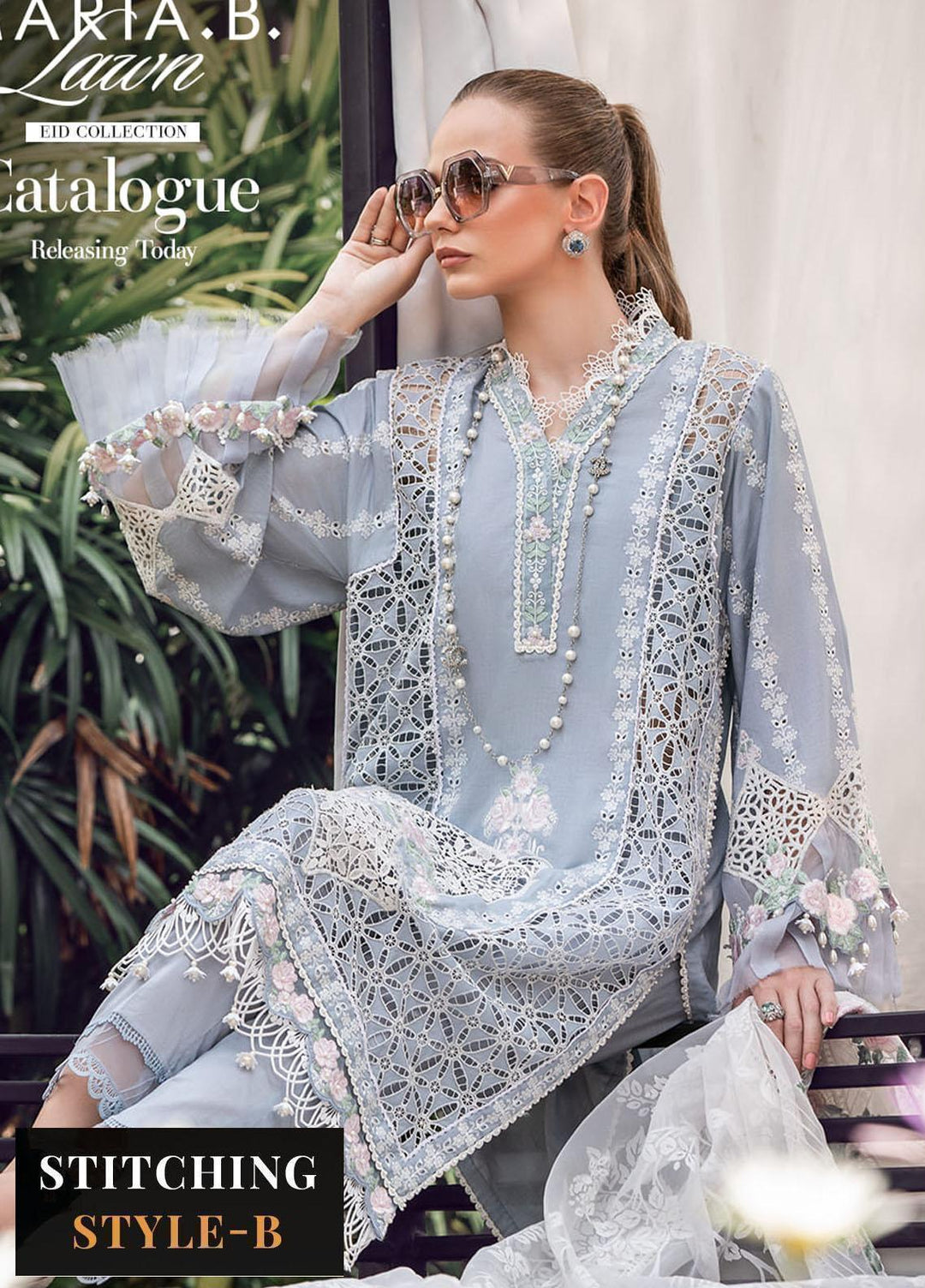 Maria B Embroidered Lawn Suits Unstitched 3 Piece MB23LE D-10 Illustrious Ivory - Eid Collection