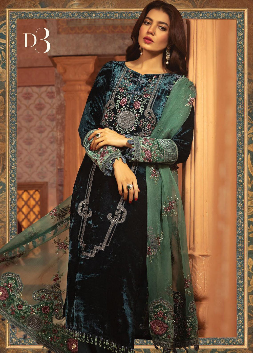 Maria B Embroidered Velvet Suits Unstitched 3 Piece MB21V D3 - Luxury Collection