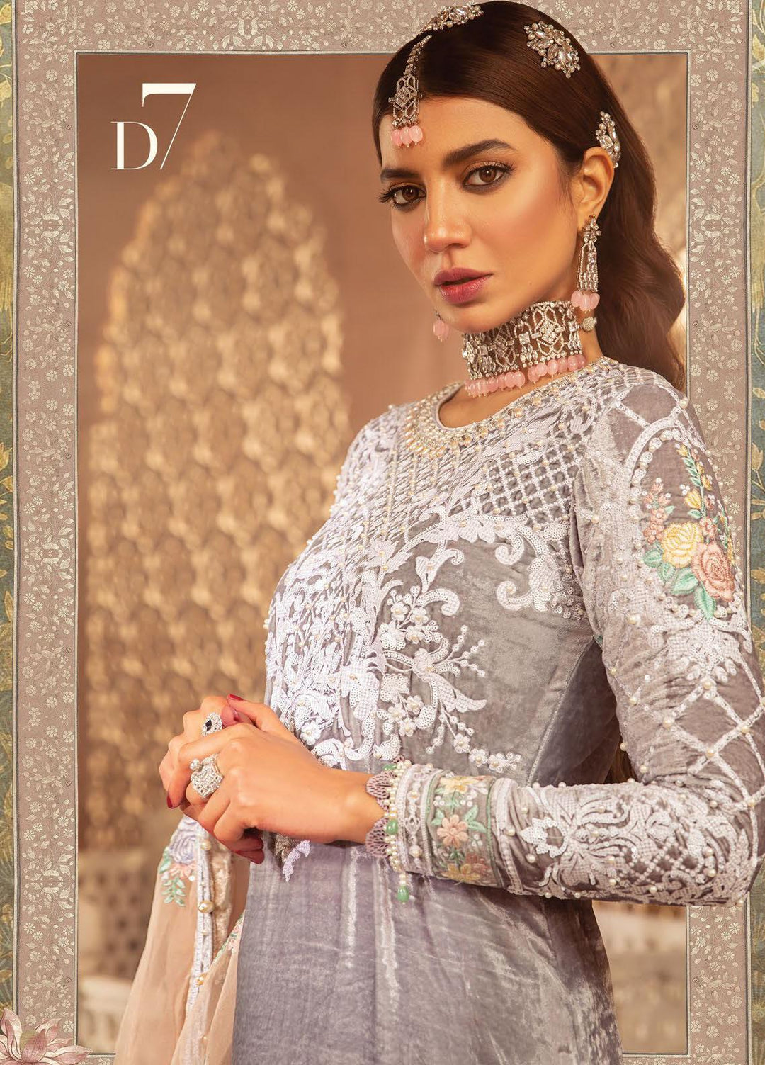 Maria B Embroidered Velvet Suits Unstitched 3 Piece MB21V D7 - Luxury Collection