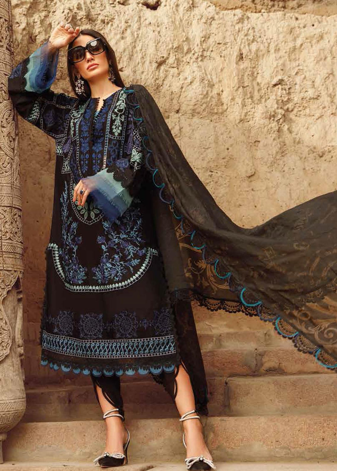 Voyage A Luxe By Maria B Embroidered Lawn Suits Unstitched 3 Piece MB23V 12B - Eid Collection