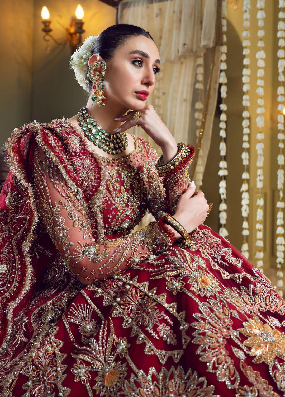 Maria Minahil Luxury Pret  Net 3 Piece Dress MRM23JM MNF-02 Sohana Red