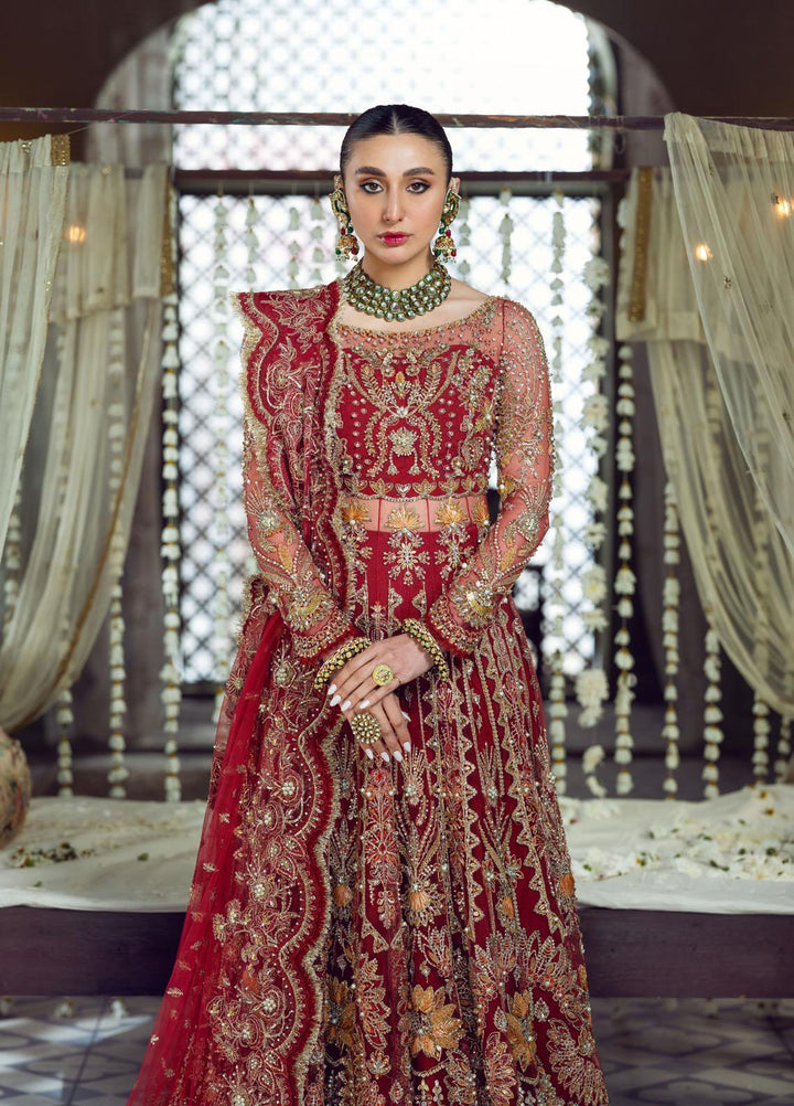 Maria Minahil Luxury Pret  Net 3 Piece Dress MRM23JM MNF-02 Sohana Red