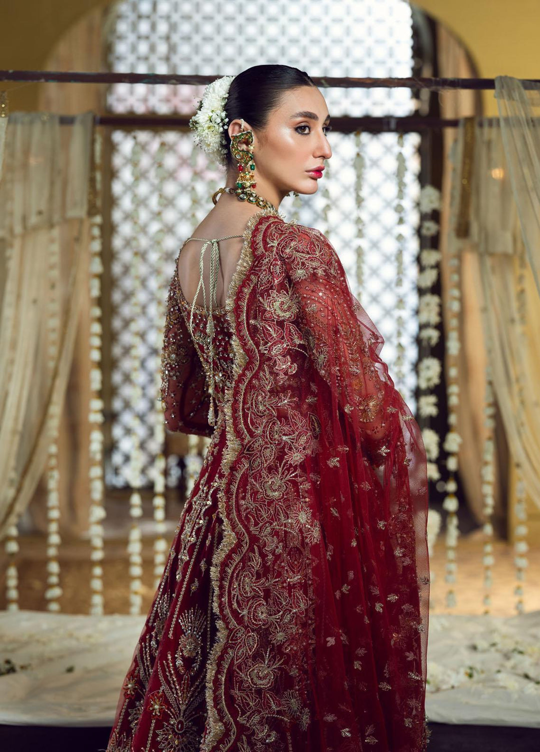 Maria Minahil Luxury Pret  Net 3 Piece Dress MRM23JM MNF-02 Sohana Red