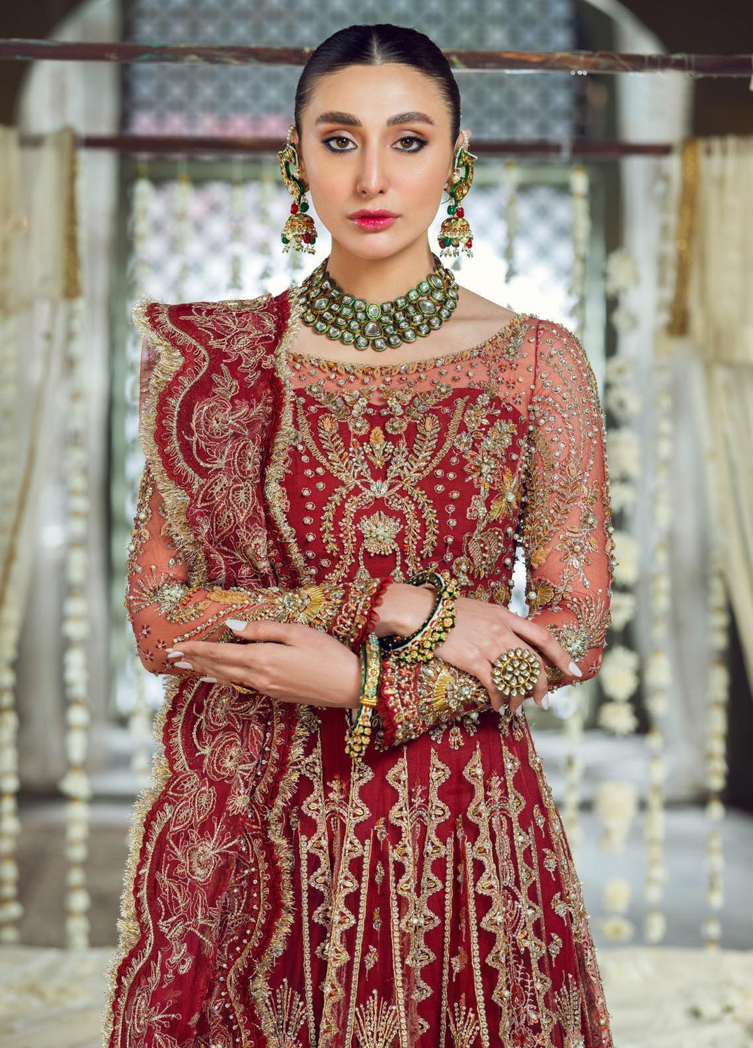 Maria Minahil Luxury Pret  Net 3 Piece Dress MRM23JM MNF-02 Sohana Red