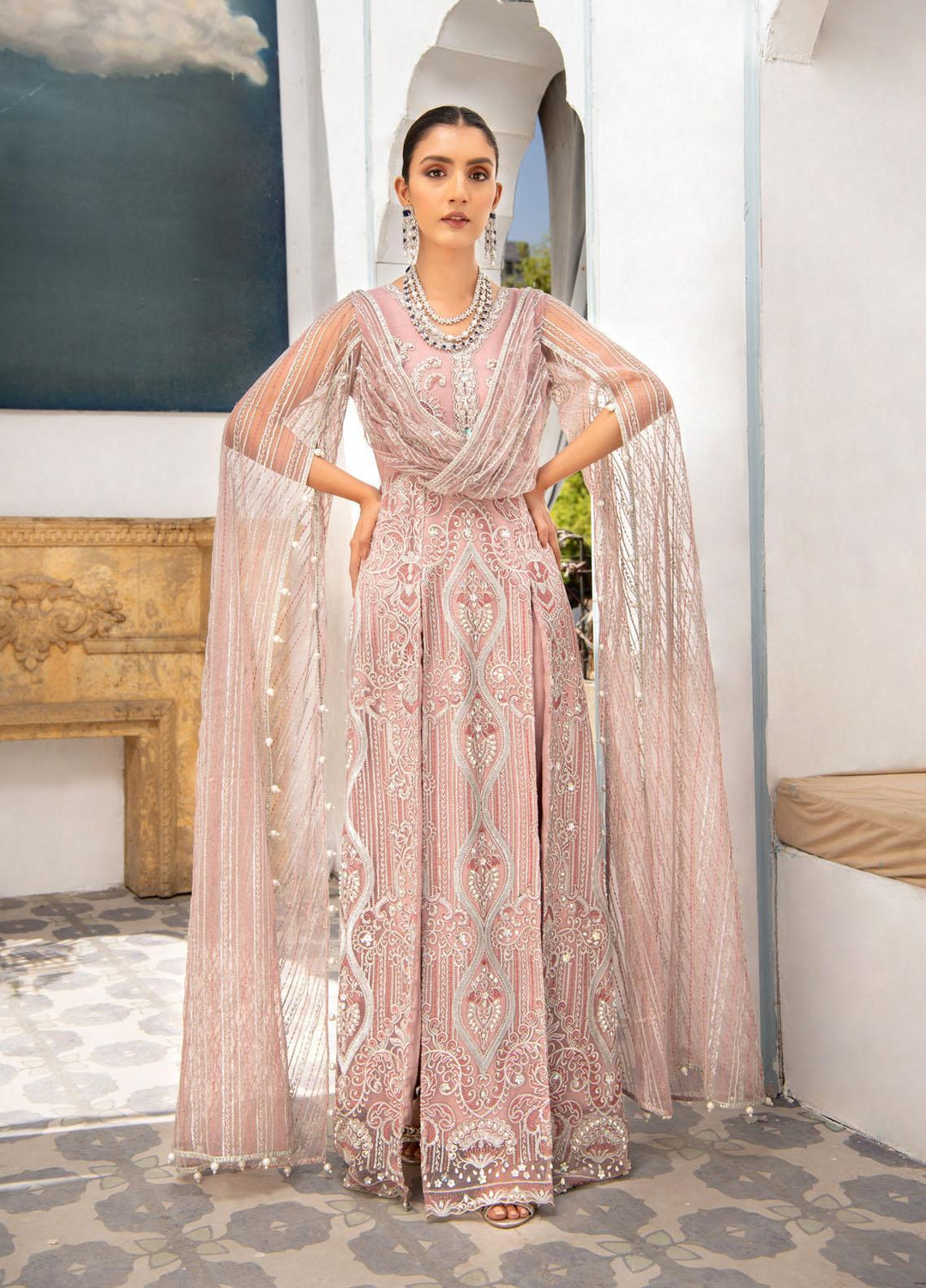 Maria Osama Khan Embroidered Net Suits Unstitched 3 Piece MOK22FU SYLVIE-S-2 - Luxury Festive Collection