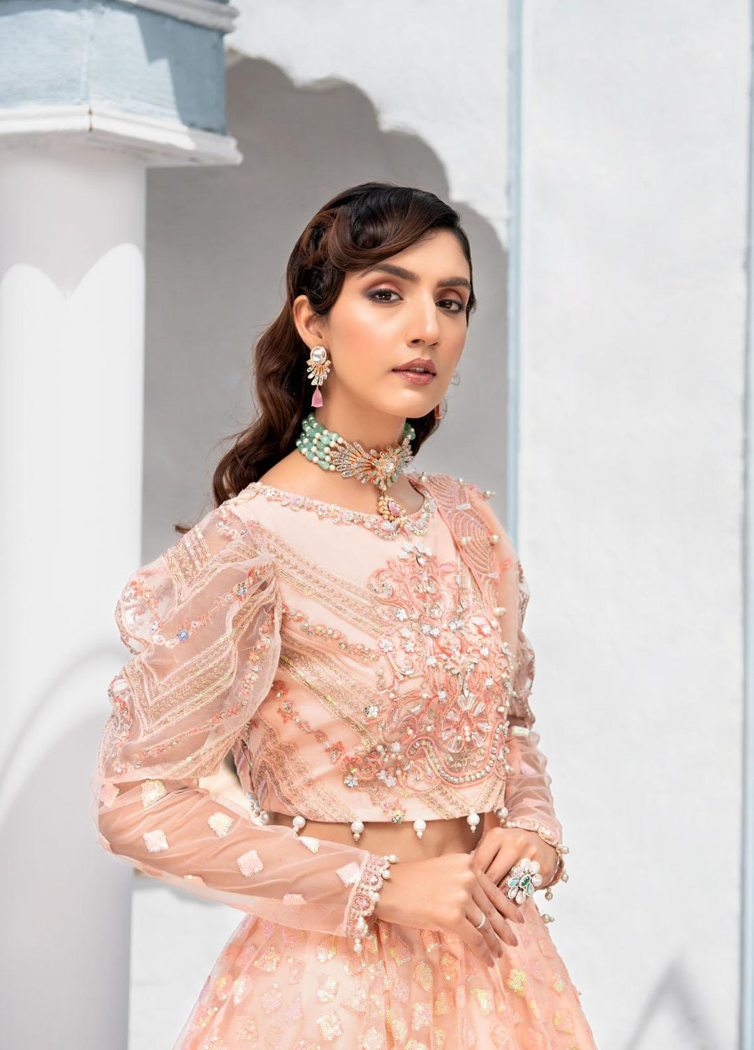 Maria Osama Khan Embroidered Net Suits Unstitched 3 Piece MOK22FU CORALINE-S-1 - Luxury Festive Collection