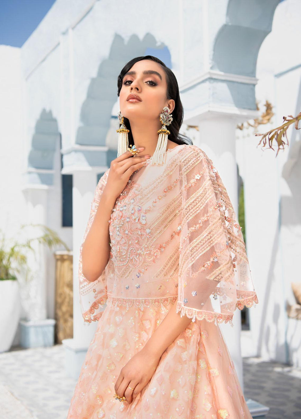 Maria Osama Khan Embroidered Net Suits Unstitched 3 Piece MOK22FU CORALINE-S-2 - Luxury Festive Collection