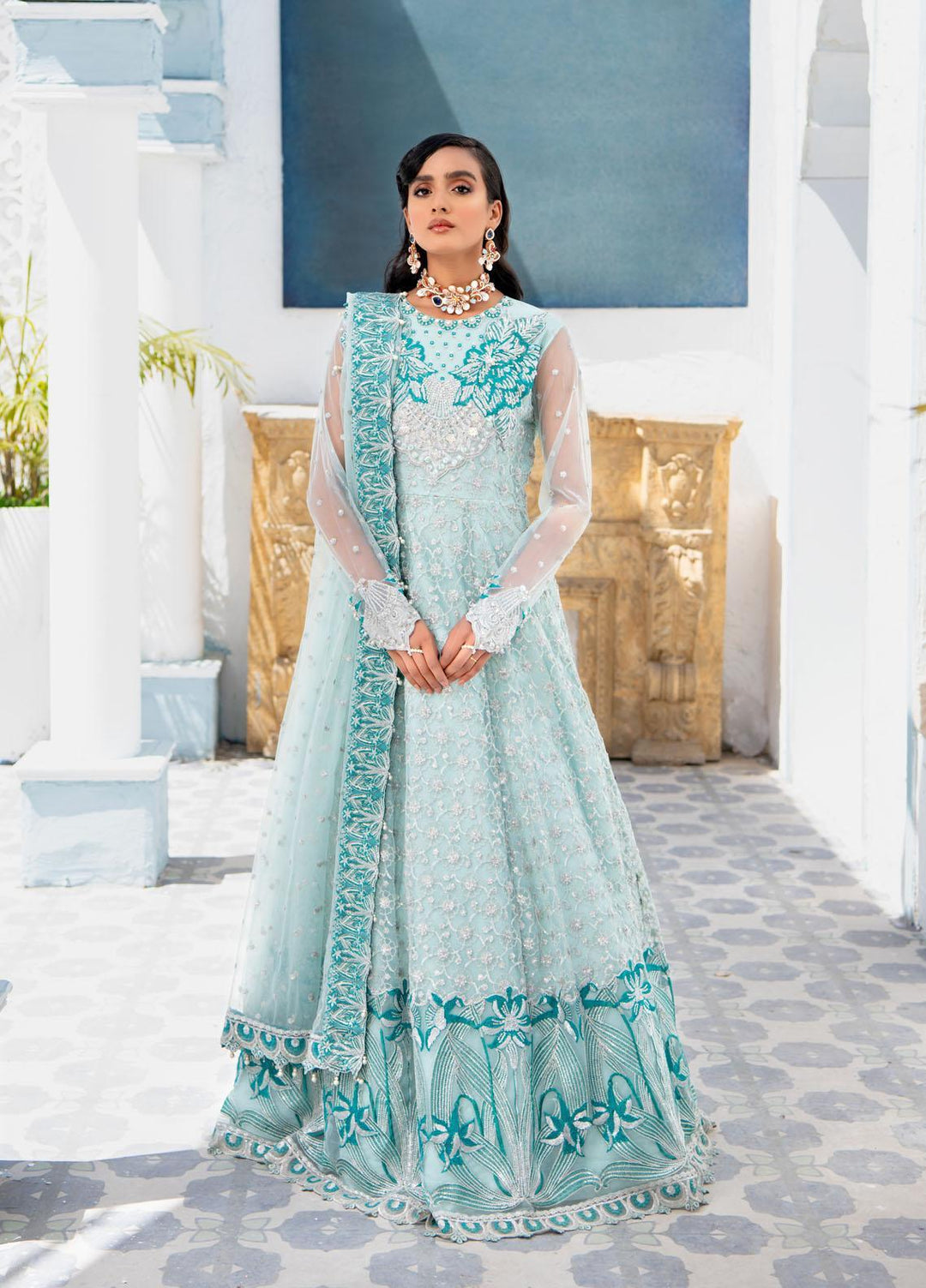 Maria Osama Khan Embroidered Net Suits Unstitched 3 Piece MOK22FU ELISE-S-1 - Luxury Festive Collection