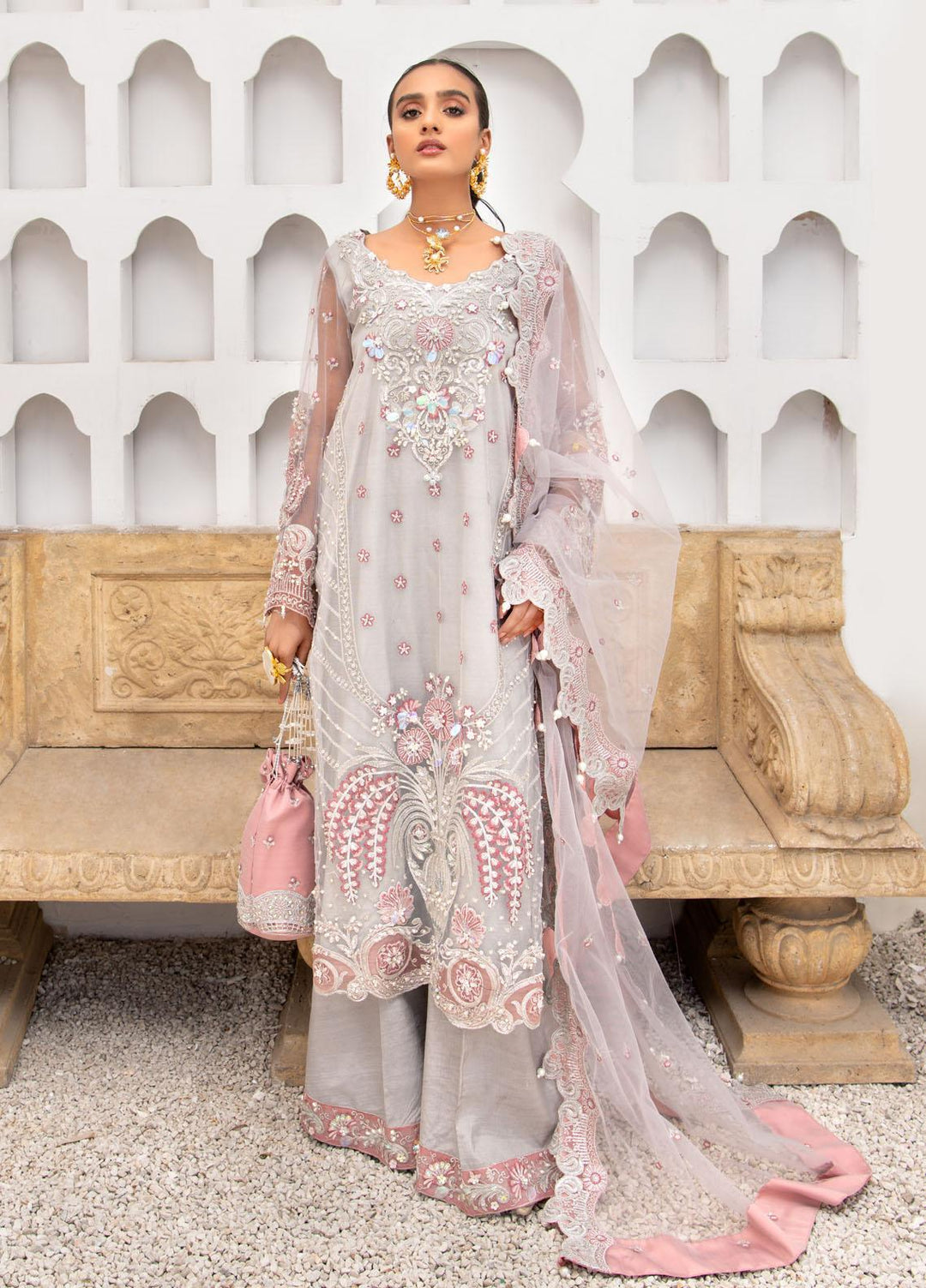 Maria Osama Khan Embroidered Net Suits Unstitched 3 Piece MOK22FU RENEE - Luxury Festive Collection