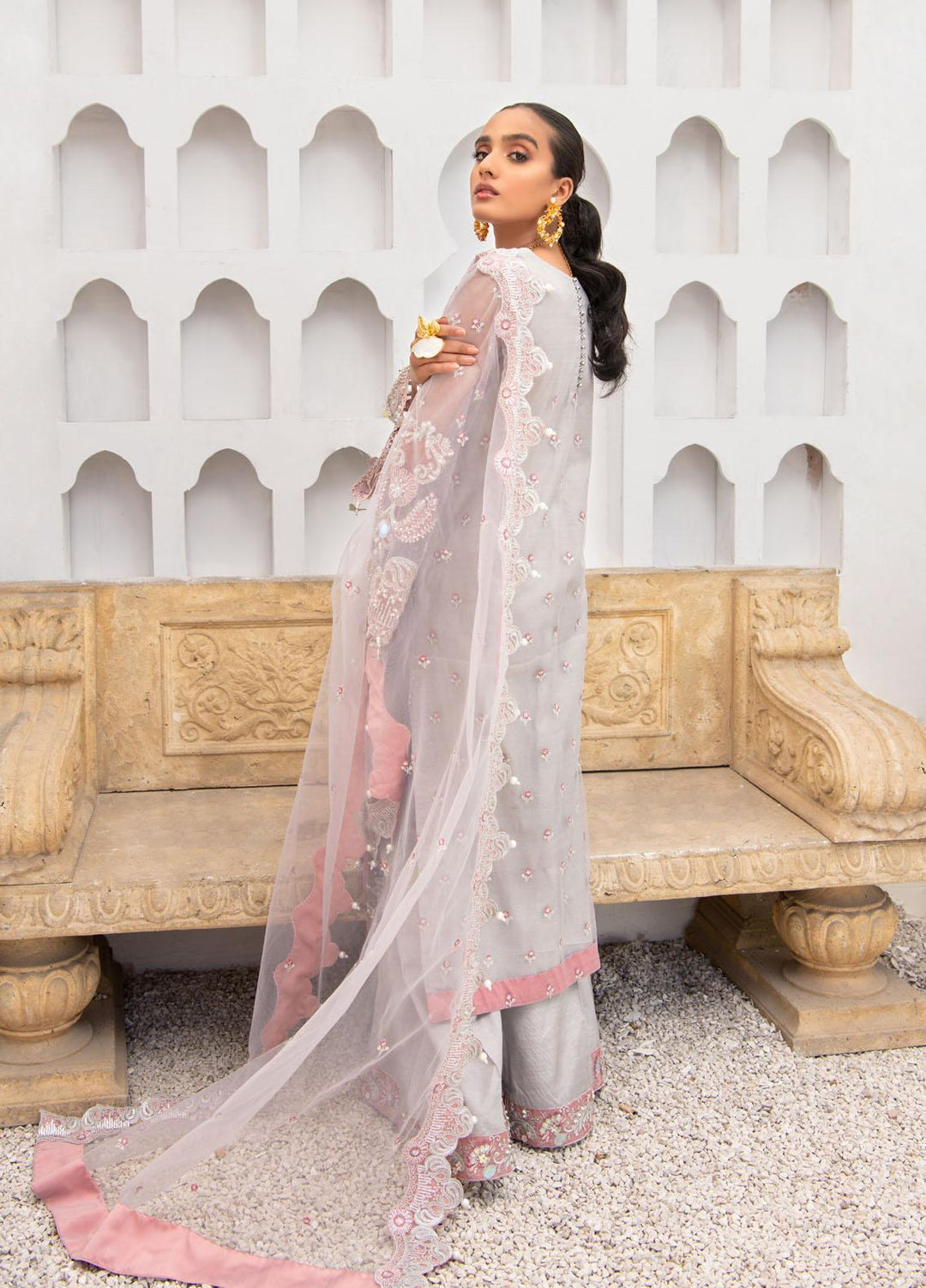 Maria Osama Khan Embroidered Net Suits Unstitched 3 Piece MOK22FU RENEE - Luxury Festive Collection