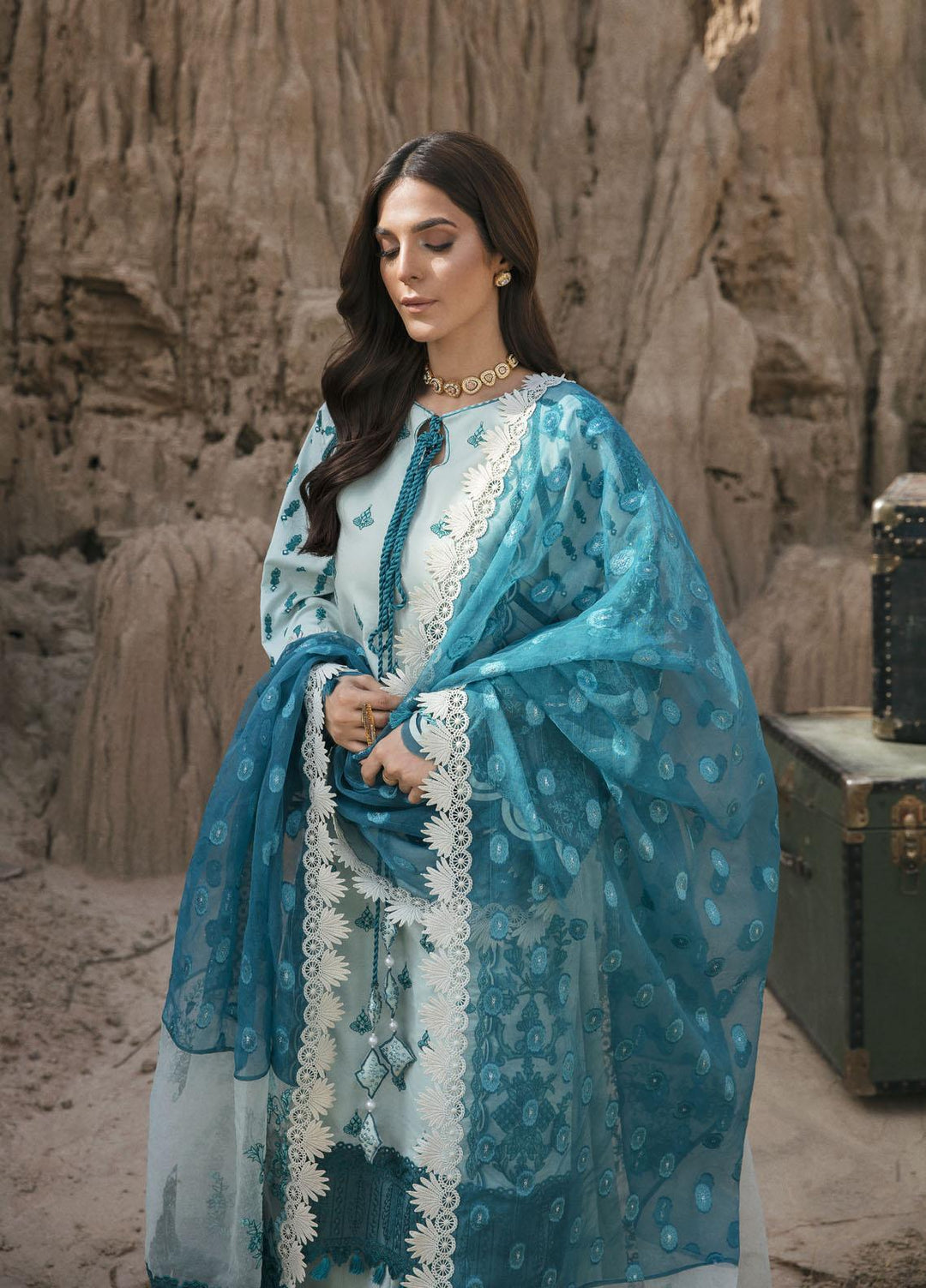 Maria Osama Khan Embroidered Lawn Suits Unstitched 3 Piece MOK22PW NASHEMAN-05 - Summer Luxury Collection