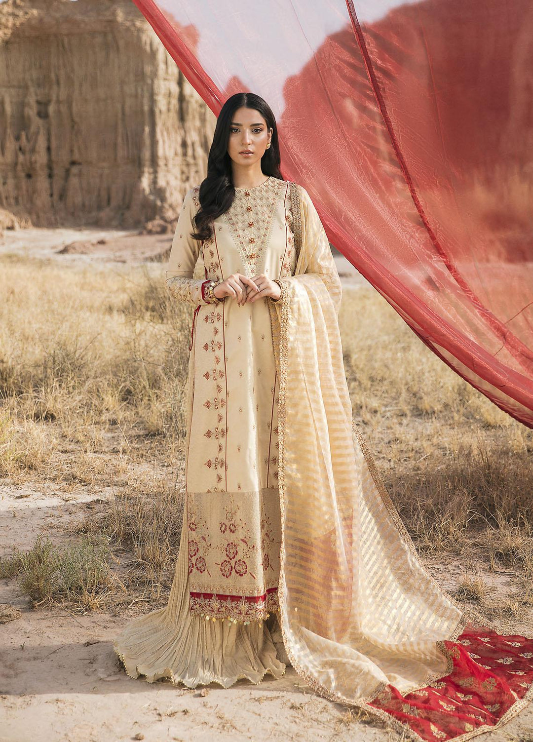 Maria Osama Khan Embroidered Lawn Suits Unstitched 3 Piece MOK22PW DHANAK-08 - Summer Luxury Collection