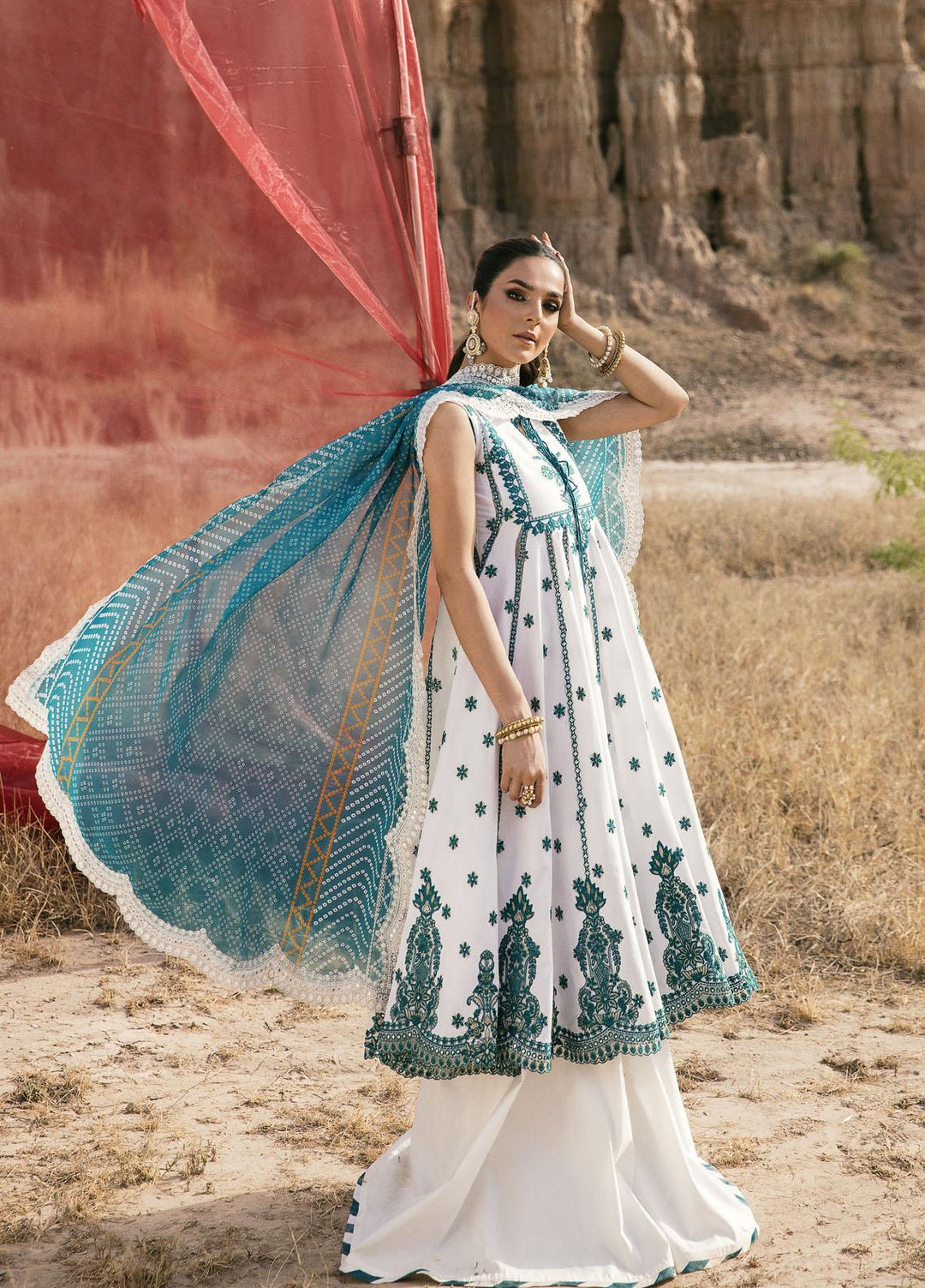 Maria Osama Khan Embroidered Lawn Suits Unstitched 3 Piece MOK22PW FAROZAAN-12 - Summer Luxury Collection