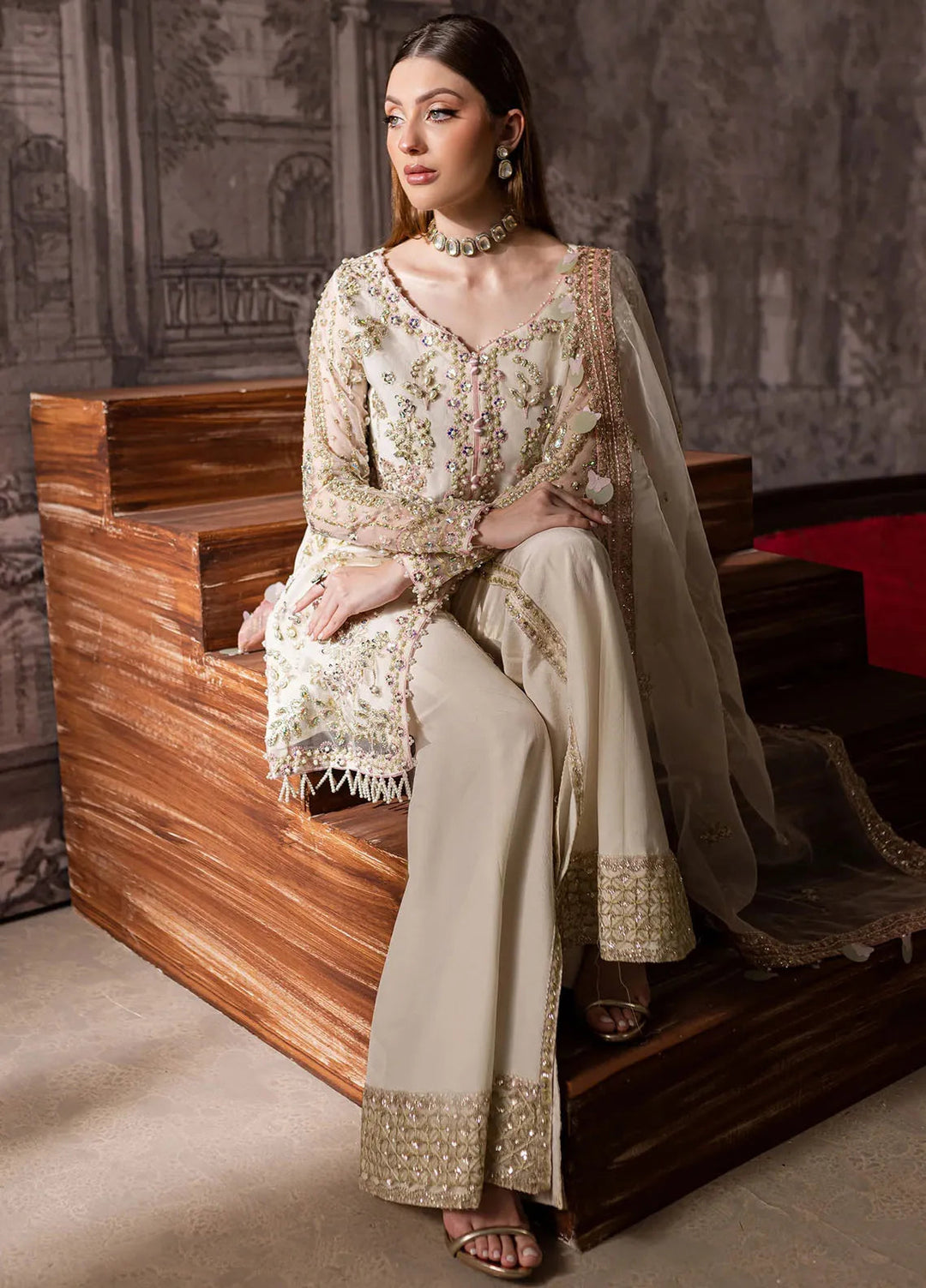 Maria Osama Khan Pret Embroidered Organza 3 Piece Suit Zeest