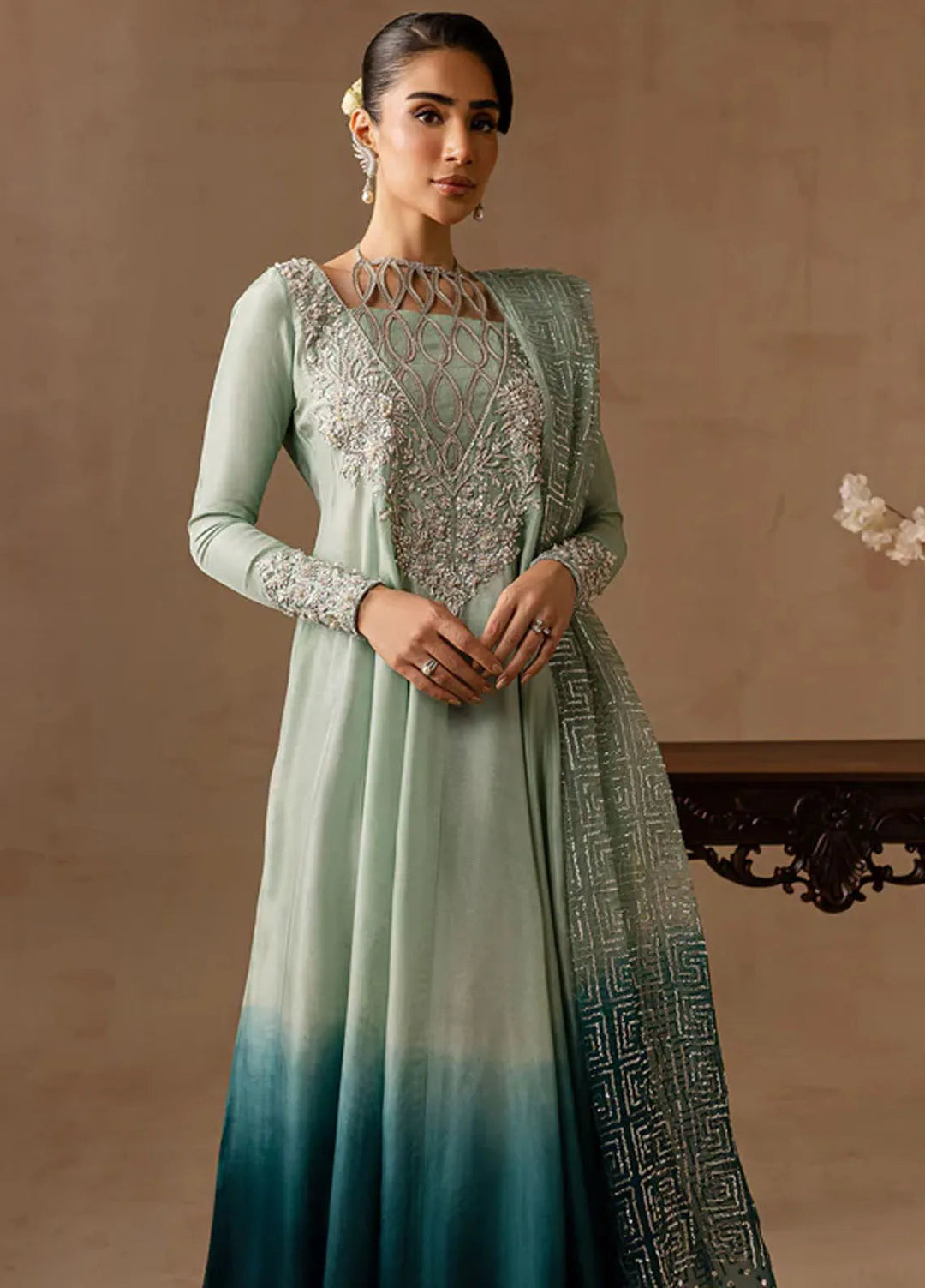 Maria Osama Khan Pret Embroidered Raw Silk 2 Piece Suit Aazure