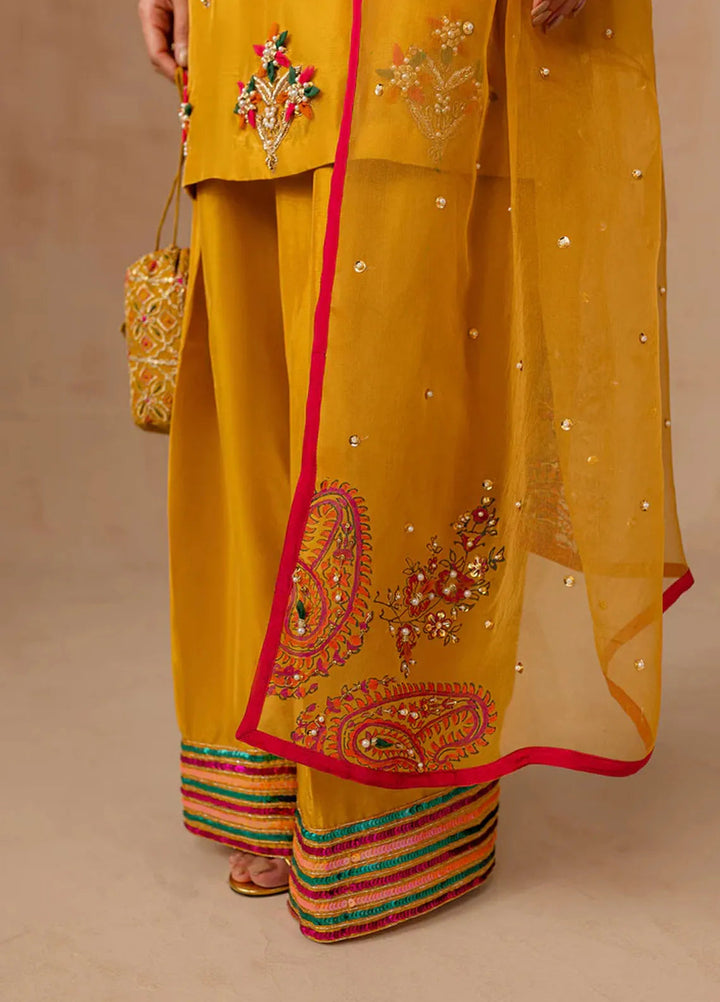 Maria Osama Khan Pret Embroidered Raw Silk 3 Piece Suit Marigold Muse