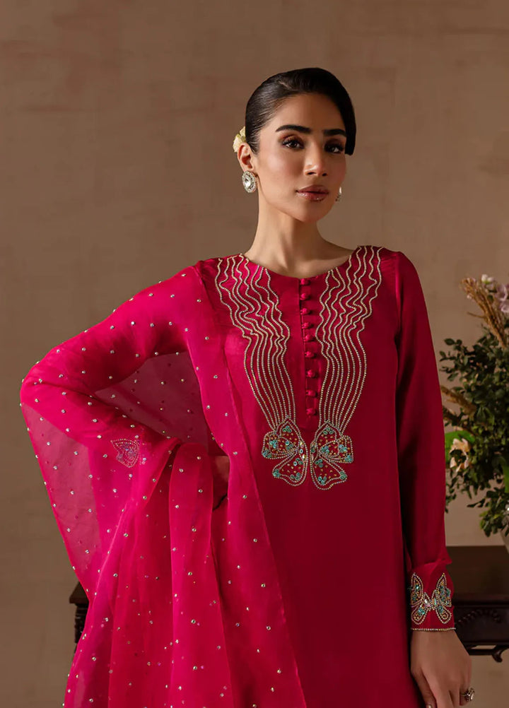 Maria Osama Khan Pret Embroidered Raw Silk 3 Piece Suit Peony
