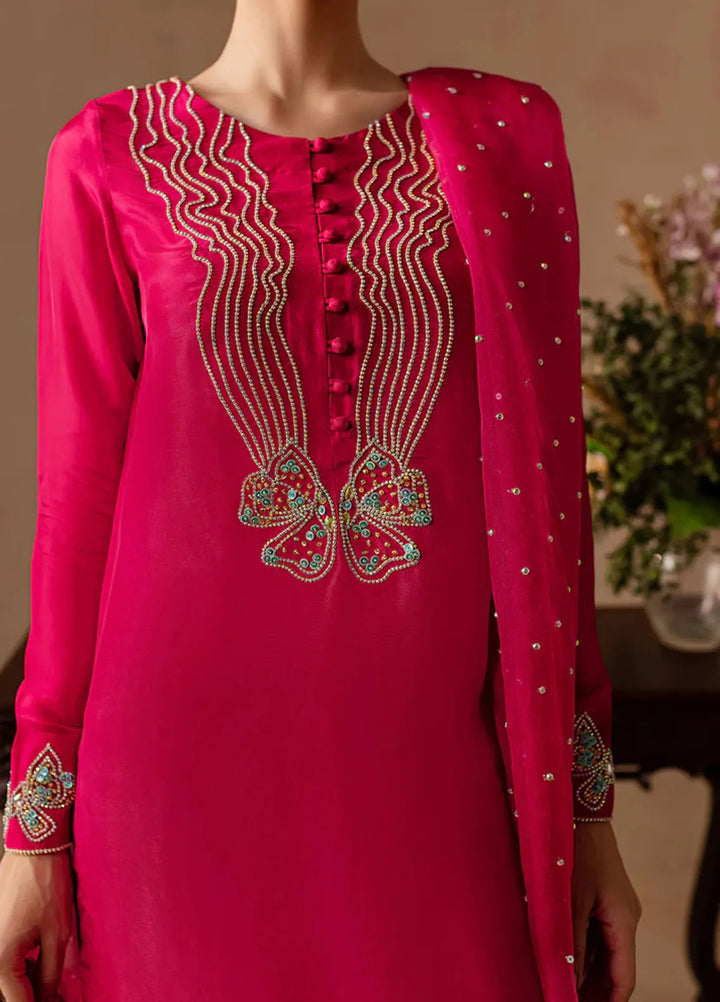 Maria Osama Khan Pret Embroidered Raw Silk 3 Piece Suit Peony