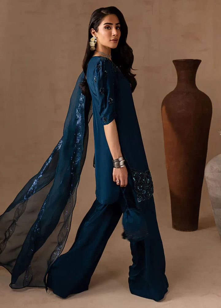 Maria Osama Khan Pret Embroidered Raw Silk 3 Piece Suit Royal Sapphire