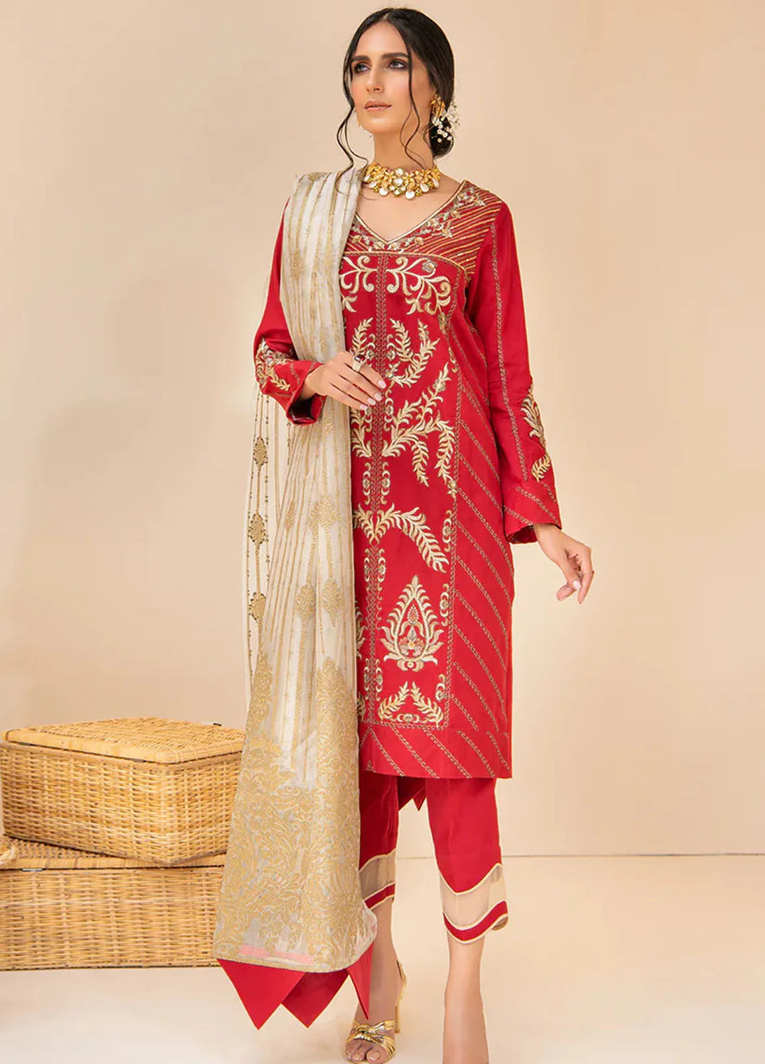 Maria Osama Khan Pret Embroidered Satin 3 Piece Suit Aftab