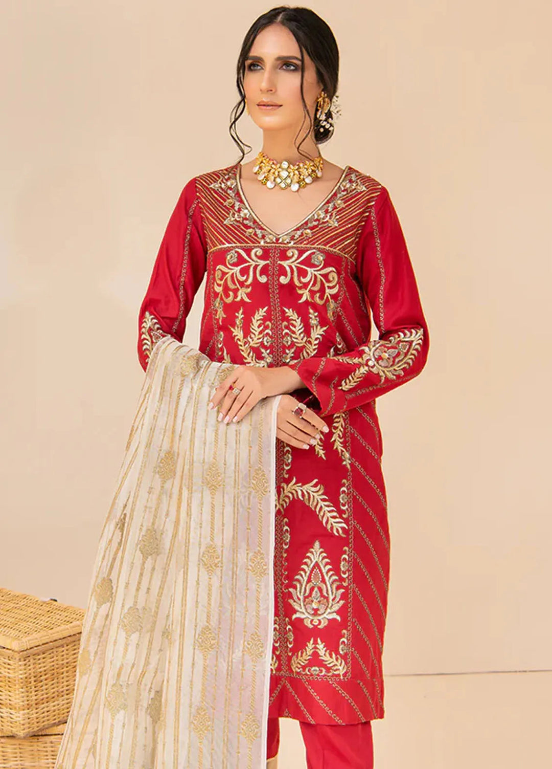 Maria Osama Khan Pret Embroidered Satin 3 Piece Suit Aftab