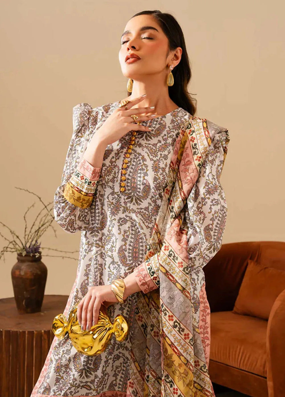 Maria Osama Khan Pret Printed Grip Silk 3 Piece Suit M-011 Milan