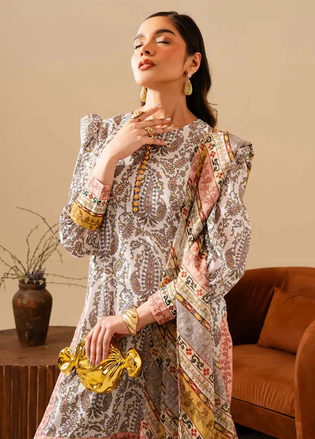 Maria Osama Khan Pret Printed Grip Silk 3 Piece Suit M-011 Milan