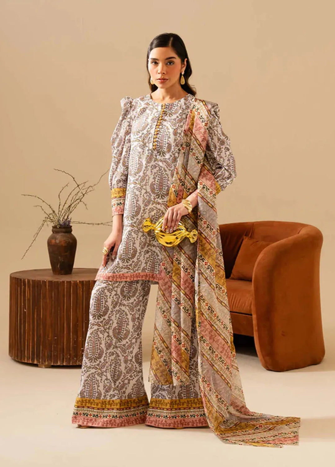 Maria Osama Khan Pret Printed Grip Silk 3 Piece Suit M-011 Milan