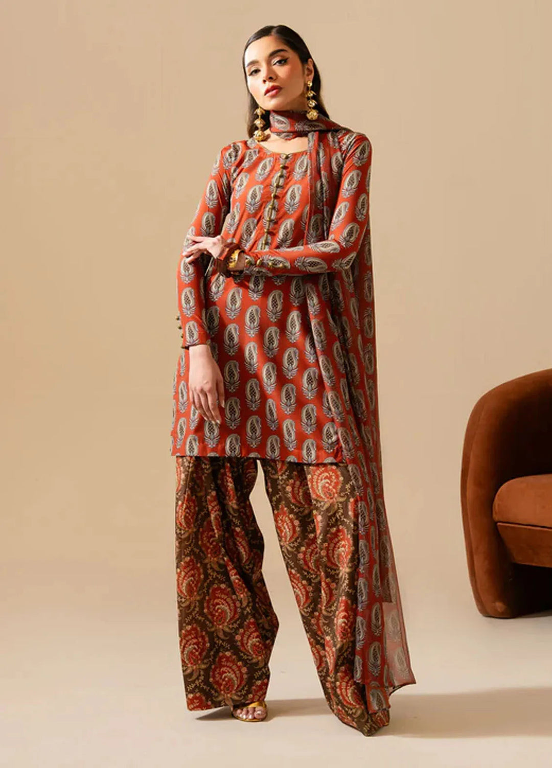 Maria Osama Khan Pret Printed Grip Silk 3 Piece Suit M-012 Lara