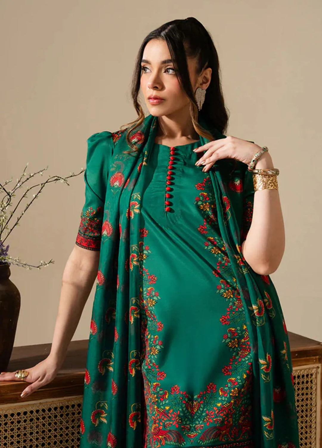 Maria Osama Khan Pret Printed Grip Silk 3 Piece Suit M-014 Vivian