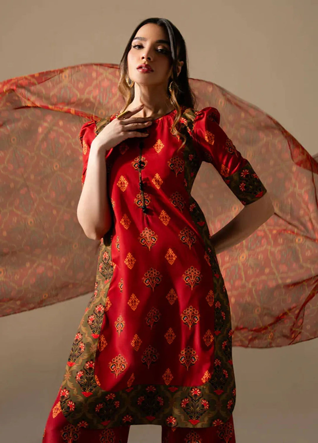 Maria Osama Khan Pret Printed Grip Silk 3 Piece Suit M-017 Bloom