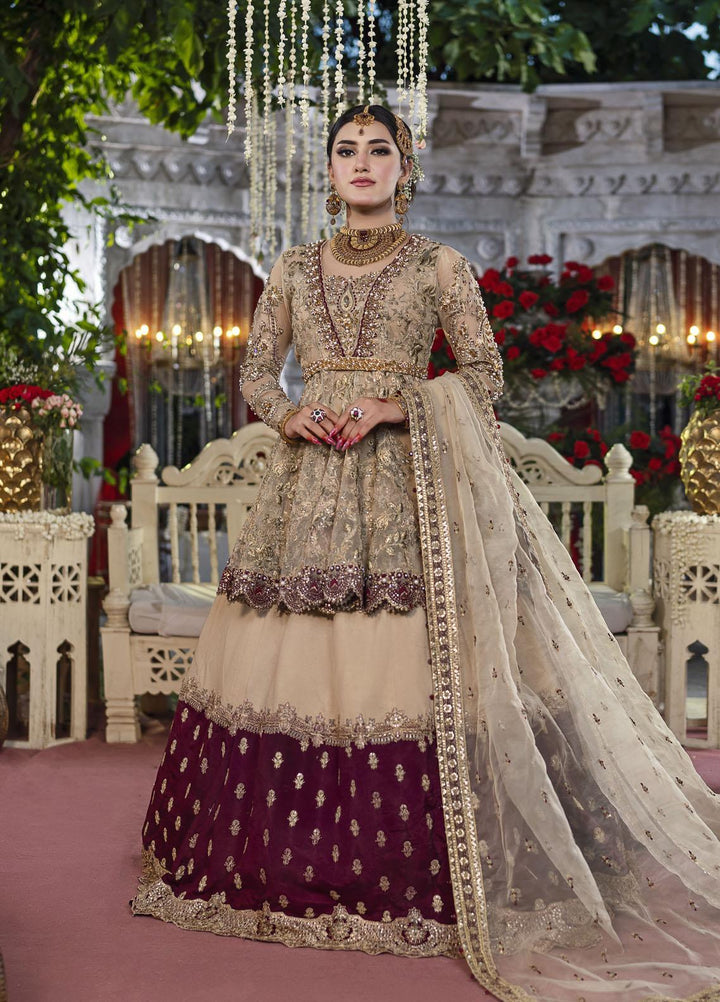Qabool Hai by Maria Osama Khan Embroidered Net Suits Unstitched 3 Piece MOK22QW SURKHAB - Luxury Wedding Collection