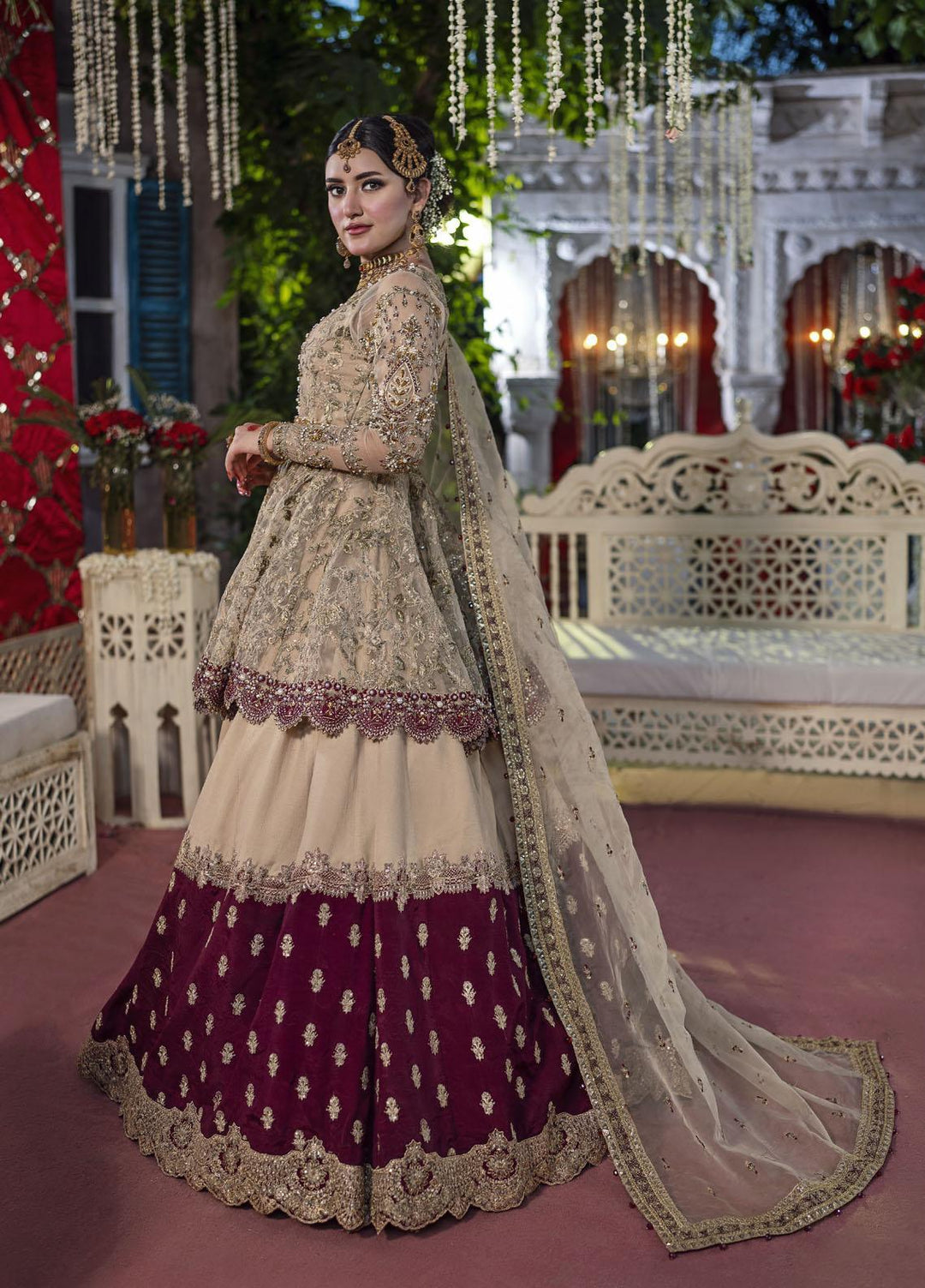 Qabool Hai by Maria Osama Khan Embroidered Net Suits Unstitched 3 Piece MOK22QW SURKHAB - Luxury Wedding Collection