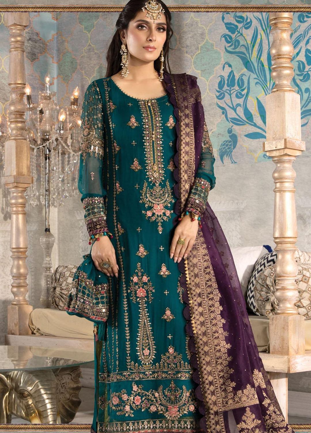Maria B Embroidered Chiffon Suits Unstitched 3 Piece MB21MH D-02 - Luxury Collection