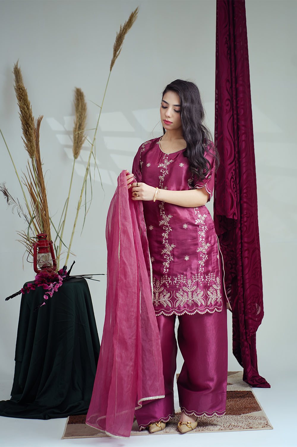 Reeza's Unstitched Embroidered Silk 3 Piece Maroon - Festive Collection